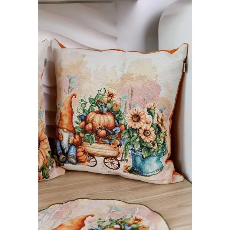 Подушка декоративна Прованс Гарбузові гноми з возиком гобеленова 45х45 см  (36210) - фото 2