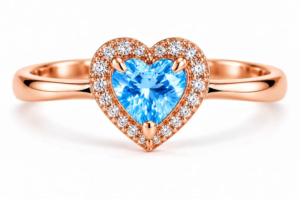 Жіноча золота каблучка Jewellery Continent "Блакитне серце" з топазом 17.5 (К-0927)