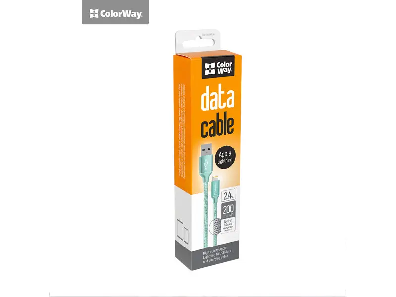 Кабель ColorWay (CW-CBUL007-MT) USB Apple Lightning 2.4A 2м м'ятний - фото 3