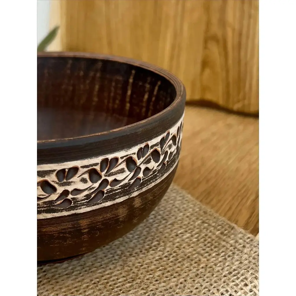 Салатник керамічний (глиняний) різьблений Ангоб 700 мл - фото 5