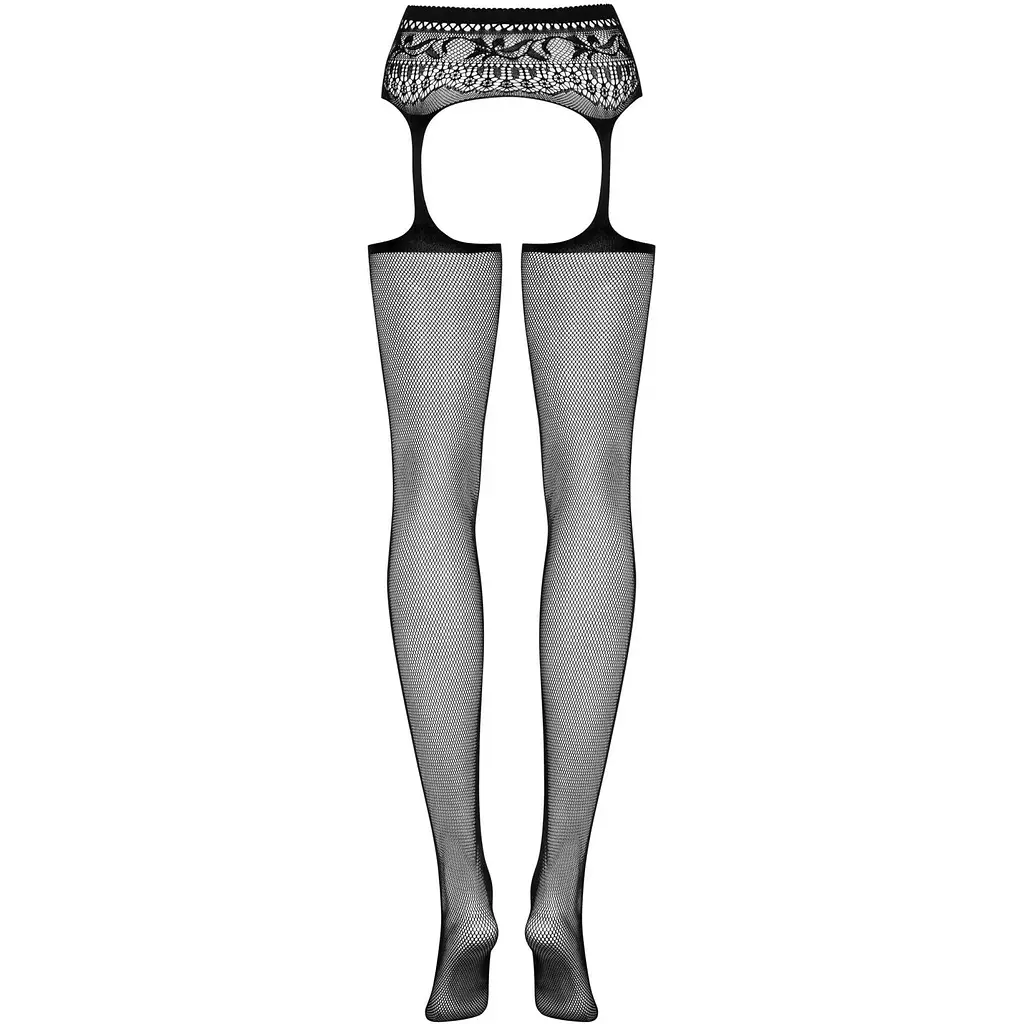Сітчасті панчохи-стокінги з мереживним поясом Obsessive Garter stockings S307 S/M/L, чорні - фото 6