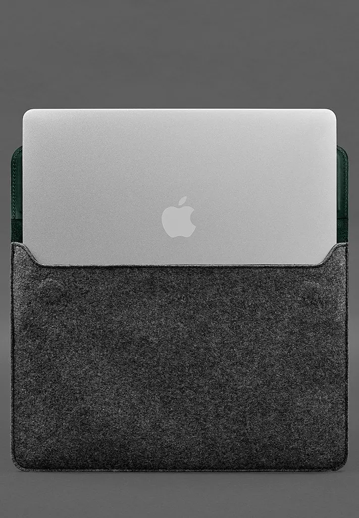 Чехол-конверт BlankNote с клапаном кожа+фетр для MacBook 16" Зеленый Crazy Horse - фото 4