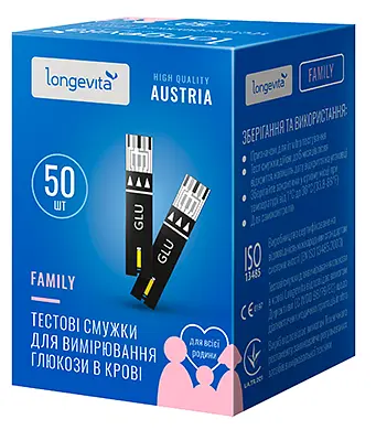Тестові смужки для вимірювання глюкози в крові Longevita Family (50шт.) (6806077) - фото 2
