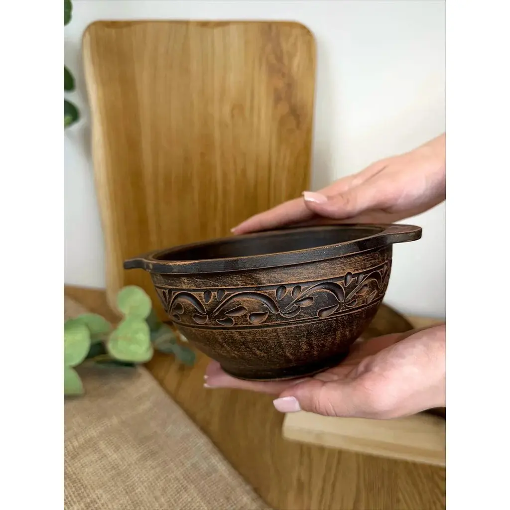 Бульйонниця керамічна (глиняна) різьблена 600 мл Декор - фото 4