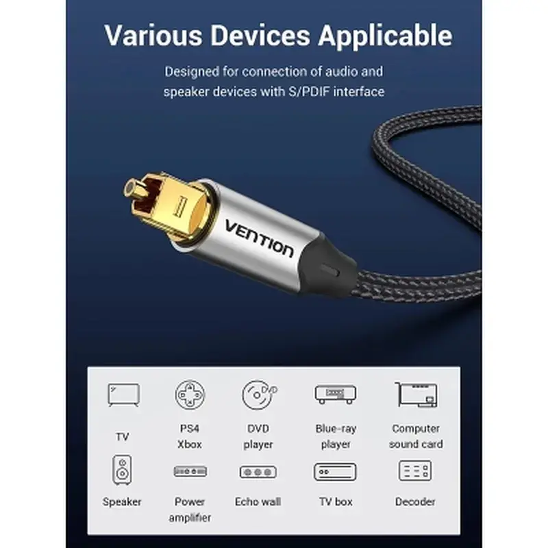 Кабель мультимедійний Optical Toslink 1.0m gray Vention (BAVHF) - фото 8