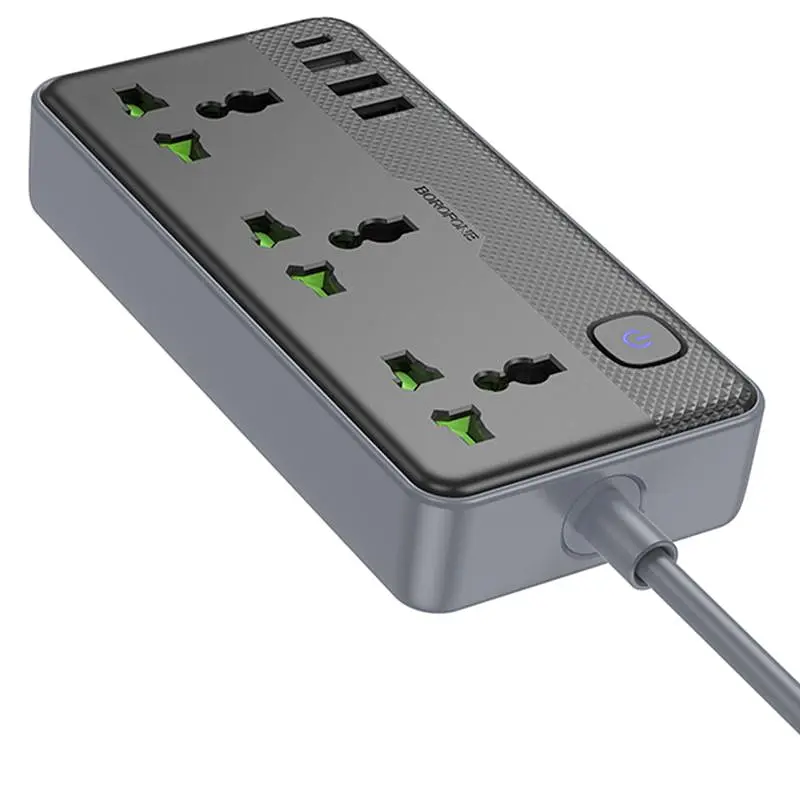 Удлинитель Borofone BAC2 Leya (3USB-A/1C/3xSocket) (1.5m) Black - фото 3