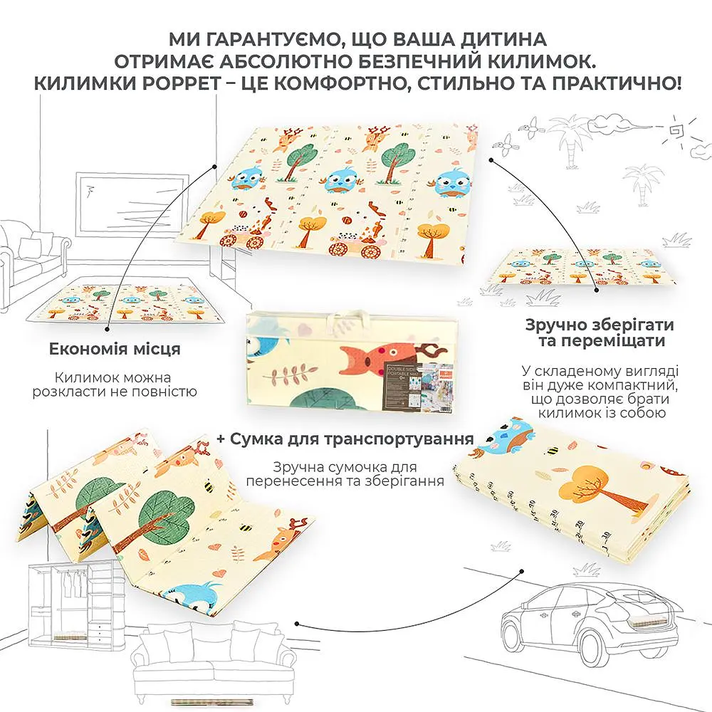 Дитячий складний килимок Poppet Весела вулиця та Диво-цифри двосторонній 200х180x1 см (PP035-200) - фото 4