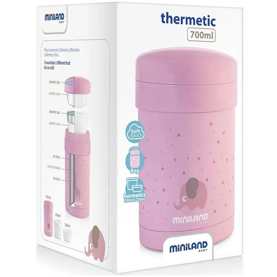 Термос для їжі Miniland Thermetic Pink, з контейнерами, 700 мл, рожевий (89227) - фото 2