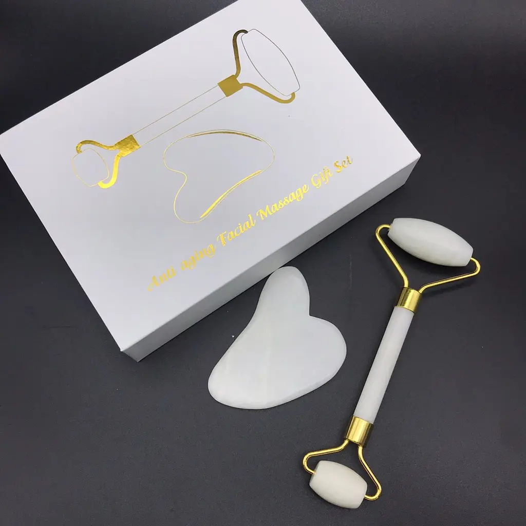Набір для обличчя з білого нефриту: роликовий масажер і скребок Гуаша Reclaire cosmetics - фото 5