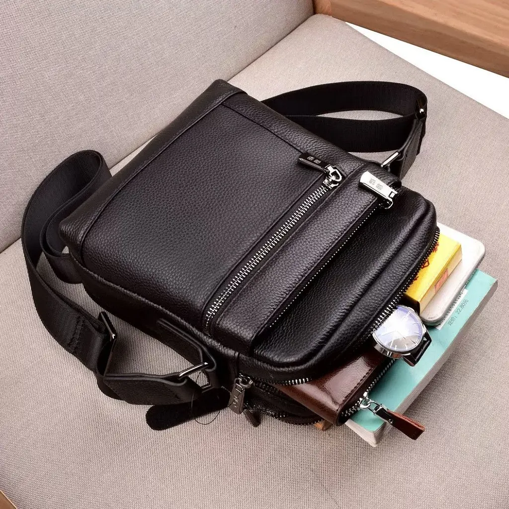 Шкіряна чоловіча сумка-барсетка через плече з ручкою чорна Tiding Bag 78465 220 мм - фото 6