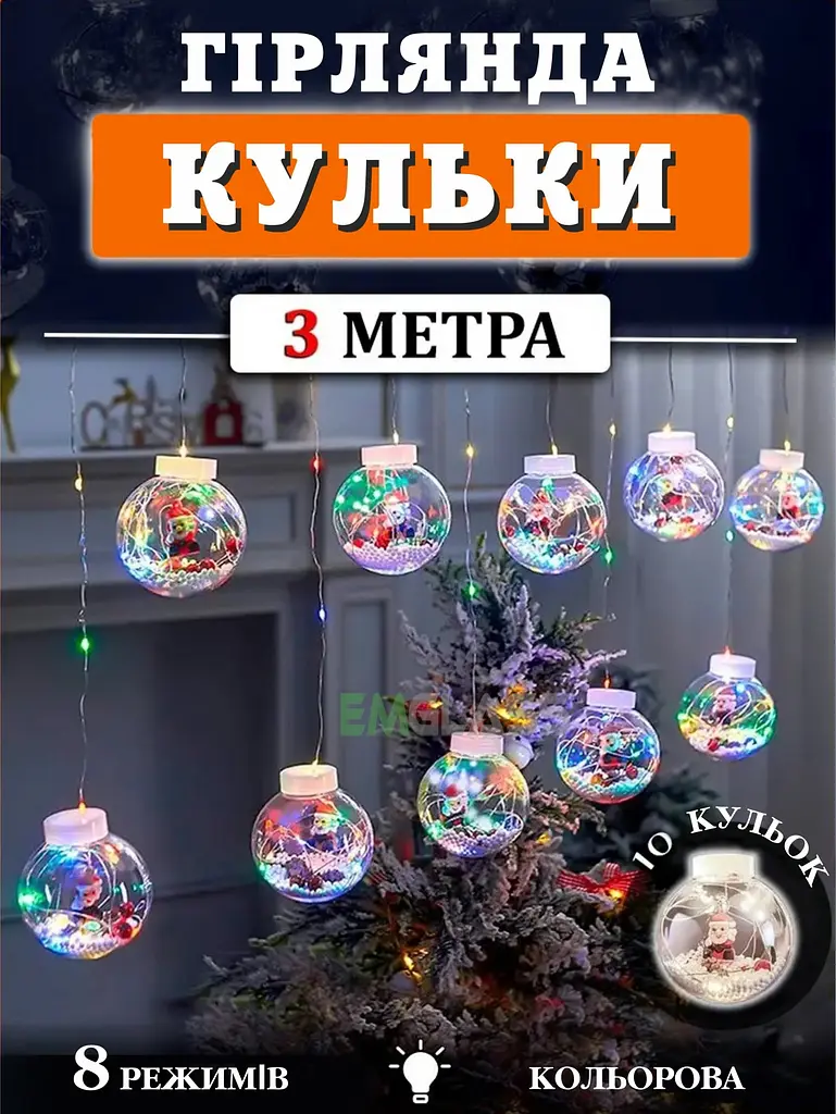 Xmas гірлянда мікс 4 види 200L M-1 Copper curtain ball lamp Мультикольорова 3M*1.5M (XPRO-7557_248) - фото 3