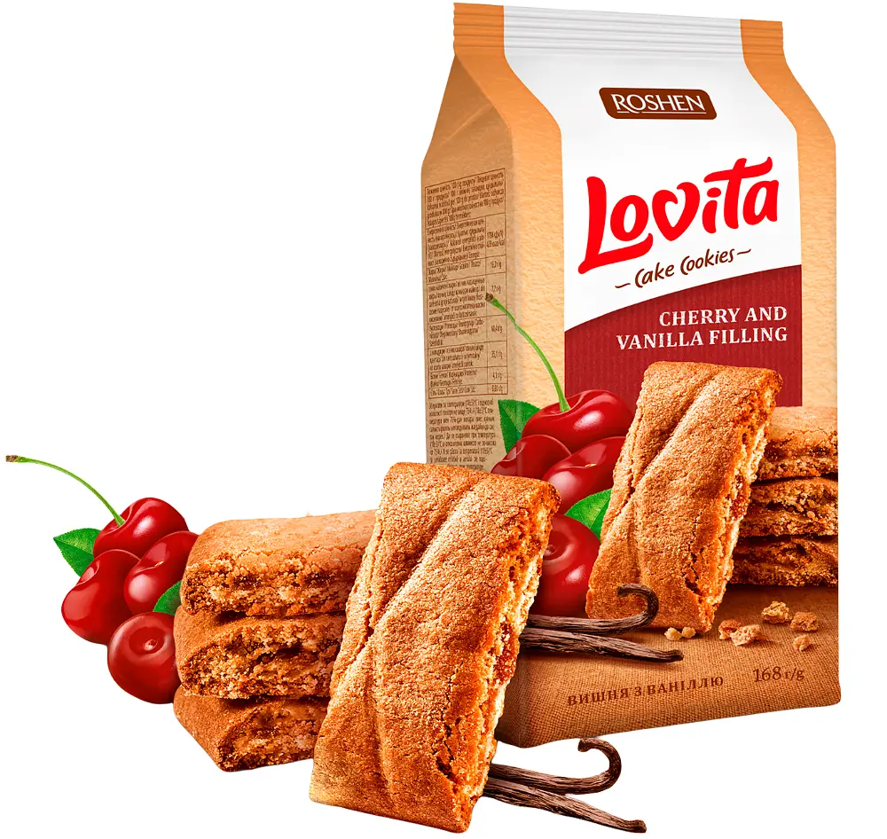Печиво Roshen Lovita Cake Cookies з вишнево-ванільною начинкою 168 г (881136) - фото 3
