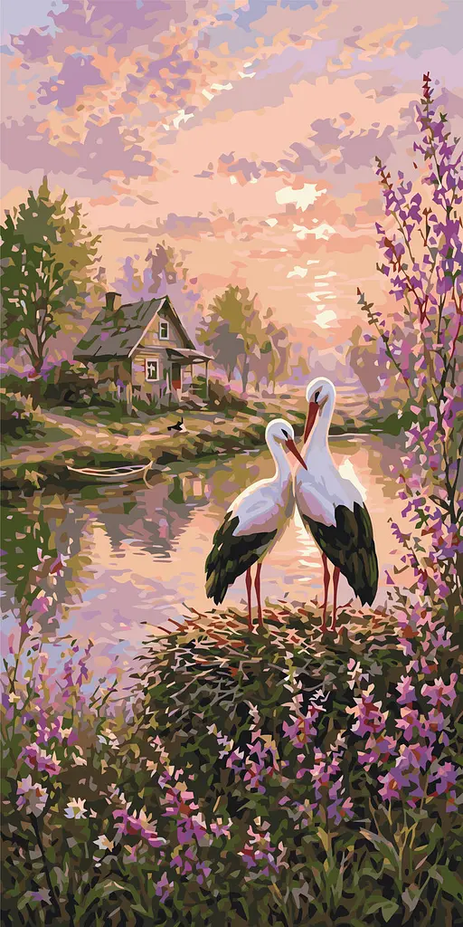 Картина по номерам Животные. Аисты к счастью © 40*80 см Оригами LW 5215