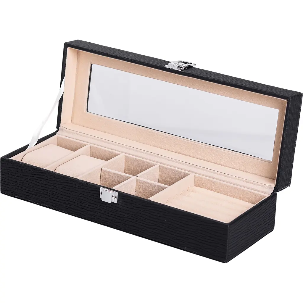 Скринька-органайзер для прикрас Yiwu із накидним замком 31x11x8 см чорна HP-5-5B - фото 2