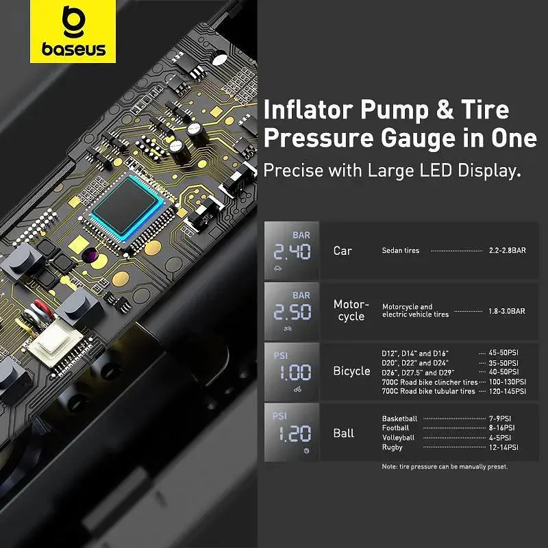 Автомобільний компресор Baseus Super Mini Inflator Pump портативний для шин 12V - фото 6