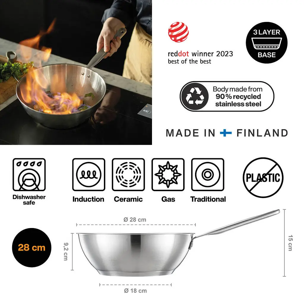 Wok-пательня Fiskars All Steel Pure 28 см (1065629) - фото 3