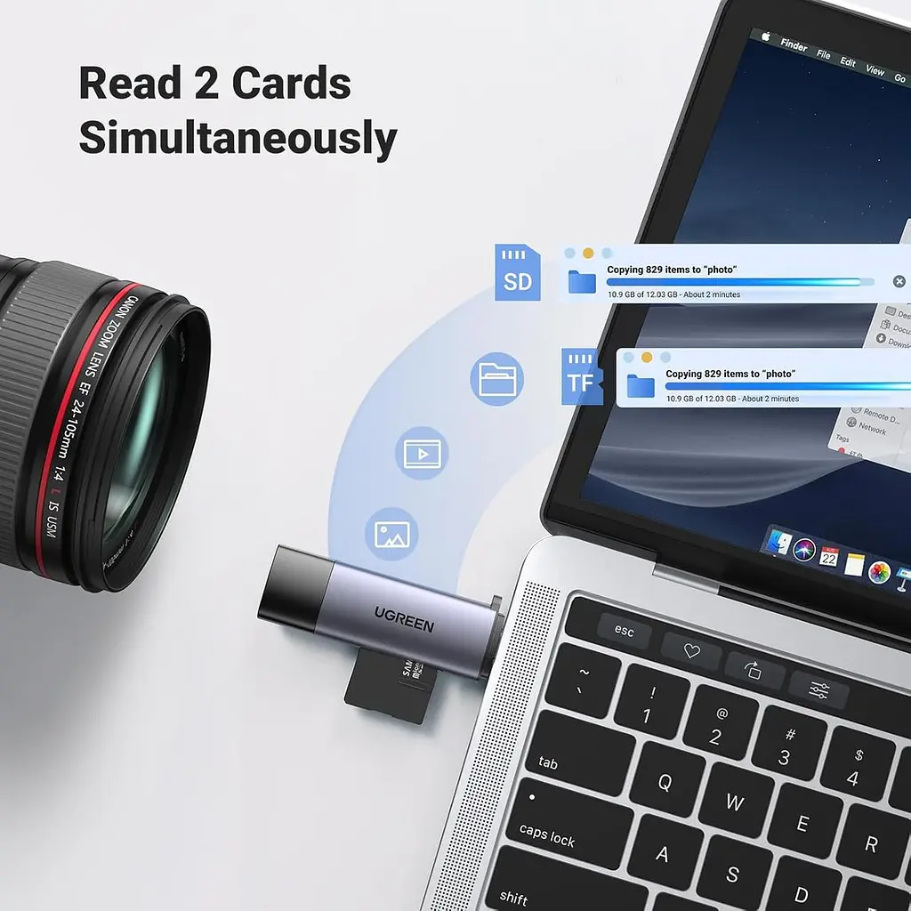 Картрідер UGREEN USB 3.0 + USB-C для карт SD та microSD - фото 5