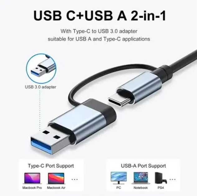 Мультифункціональний USB-хаб 8 в 1, універсальний адаптер, концентратор із входом Type-C, кардрідер, HDTV+PD+USB 3.0+SD+TF+Type-C - фото 4