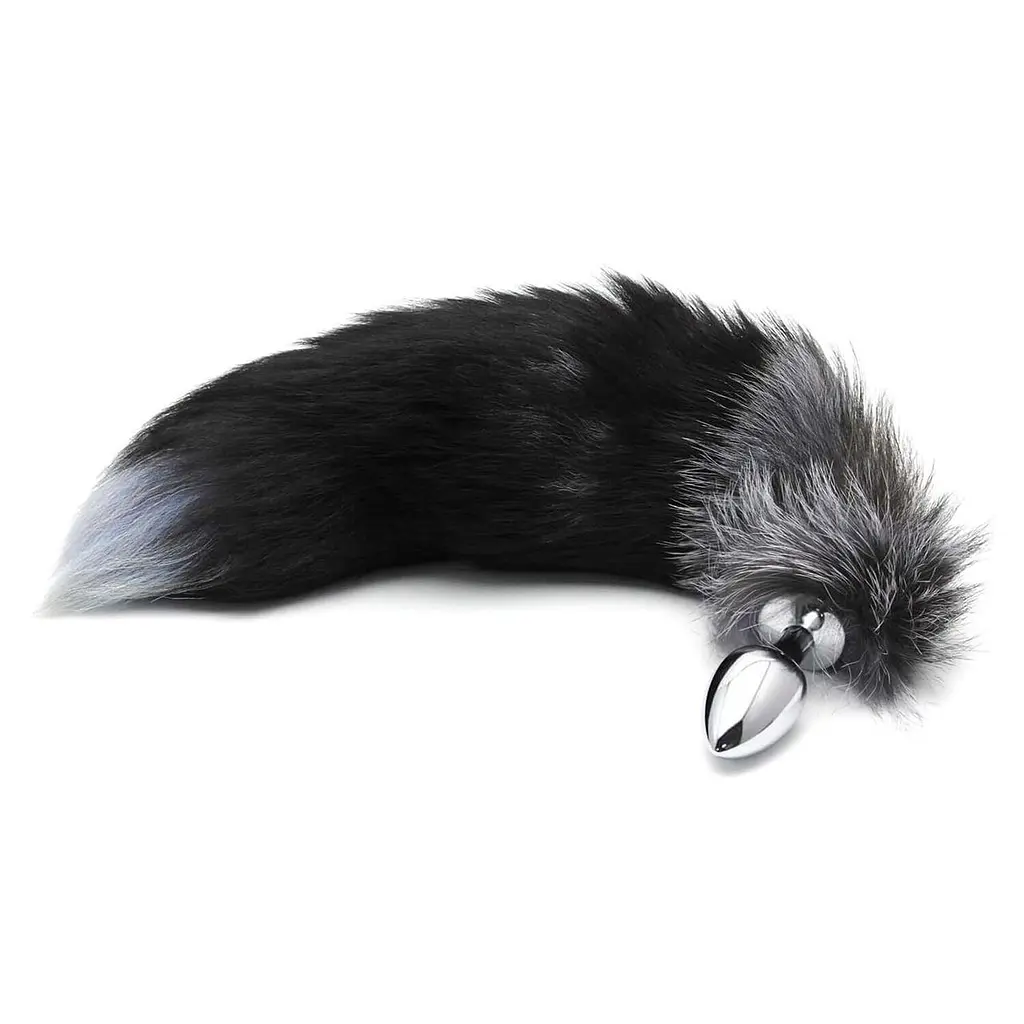 Металева анальна пробка Лисячий хвіст Alive Black And White Fox Tail M, діаметр 3,4 см - фото 2