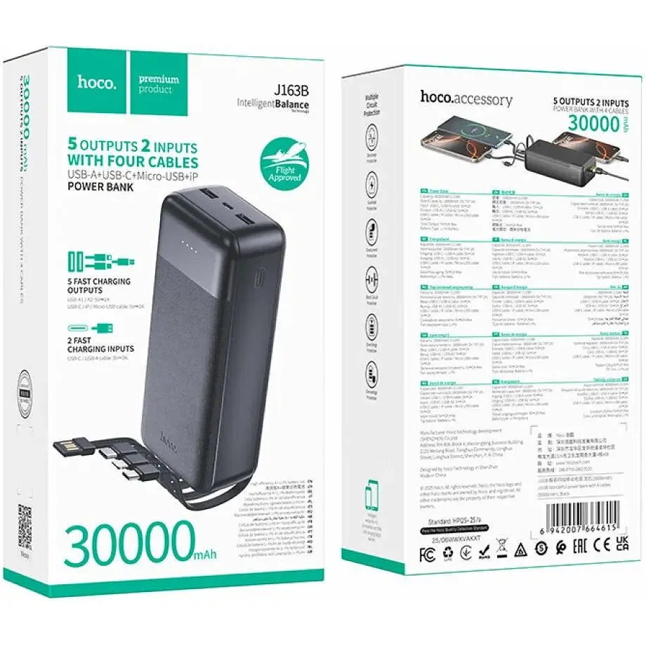 Зовнішній акумулятор Hoco J163B 30000mAh 20W Black [156644] - фото 4