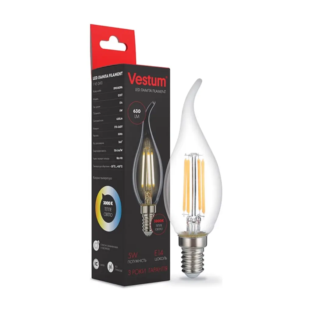 Лампочка Vestum С35Т Е14 5Вт 220V 3000К (1-VS-2410) - фото 2