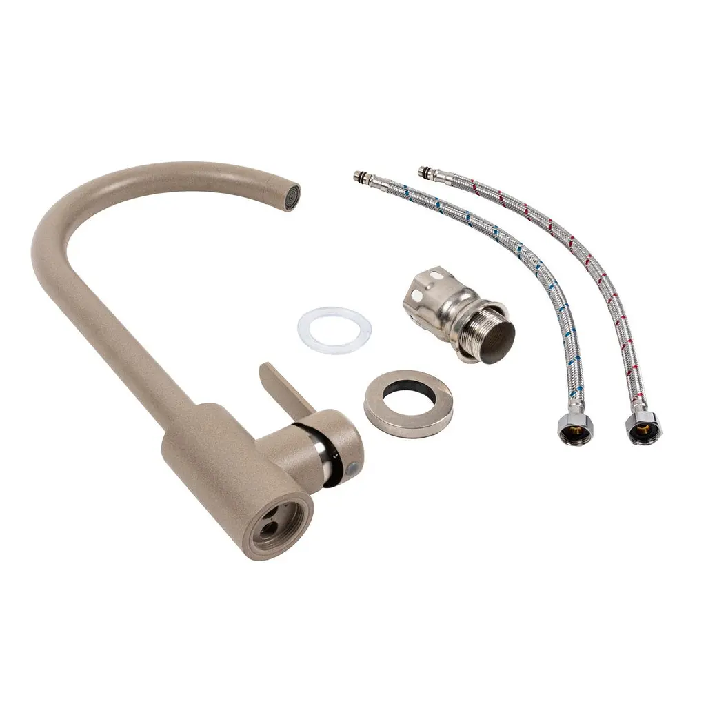 Смеситель кухонный Platinum 7990 NEST поворотный однорычажный из нержавеющей стали титан (SP000041084) - фото 2