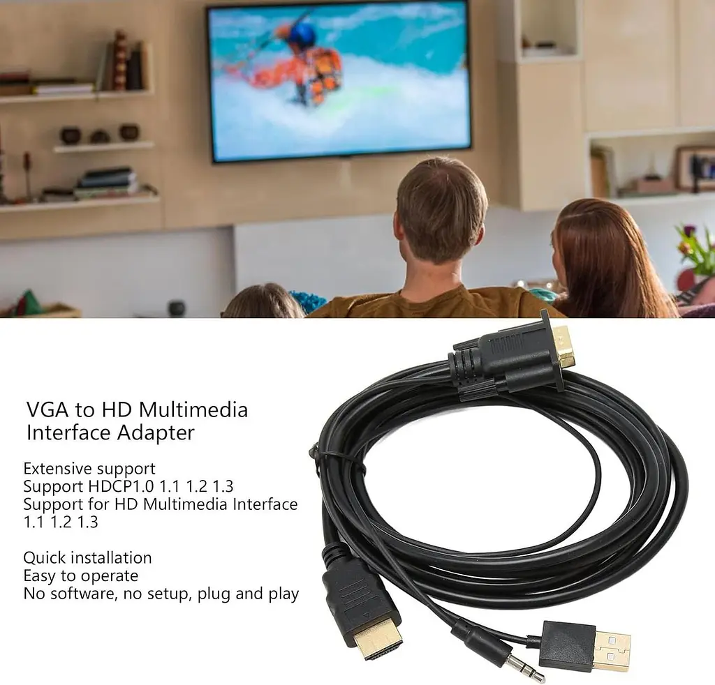 Кабель-перехідник VGA на HDMI 1080P, 1,8 м - фото 5