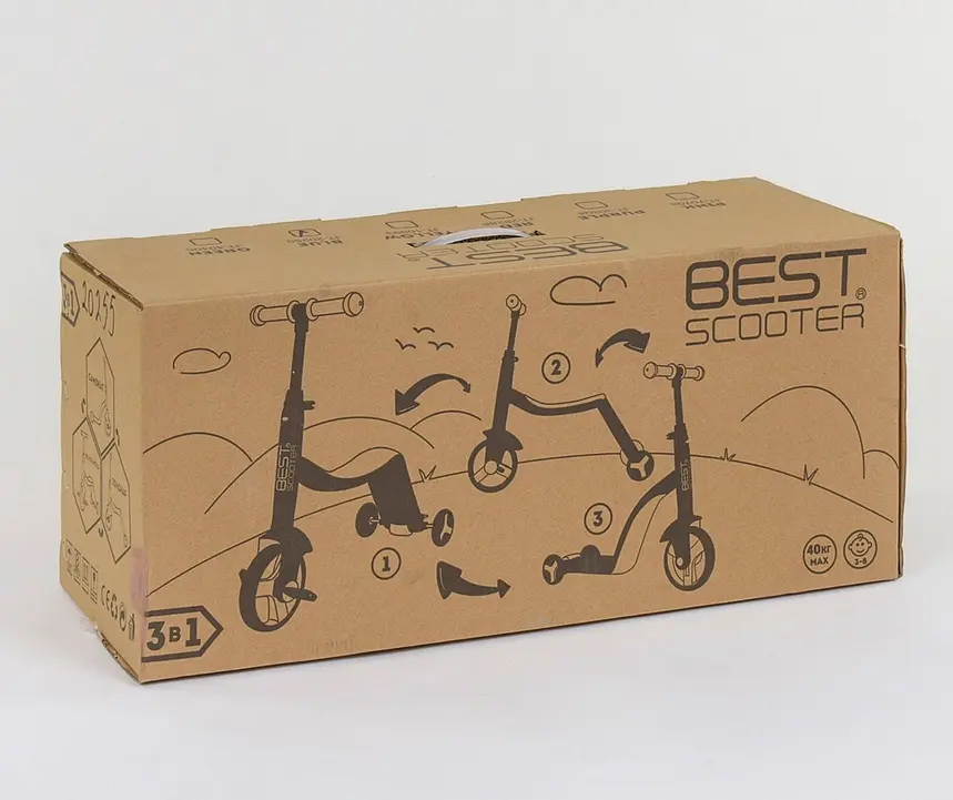 Самокат 3в1 JT 28288 Best Scooter, самокат-велобіг-велосипед, ЧЕРВОНИЙ, світло, мелодії, колеса PU, в коробці (6900066328282) - фото 2