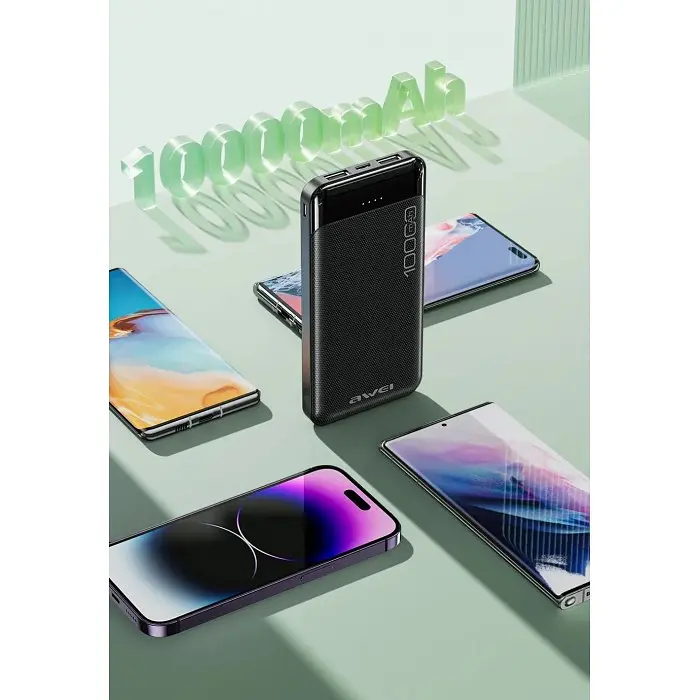 Павербанк чорний зовнішній акумулятор Power bank AWEI P37K 10000 Mah - фото 4