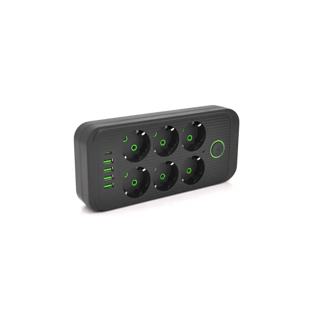 Мережевий фільтр живлення Voltronic F06U, 6 роз EU, 4 USB, чорний (F06U-Black) - фото 2