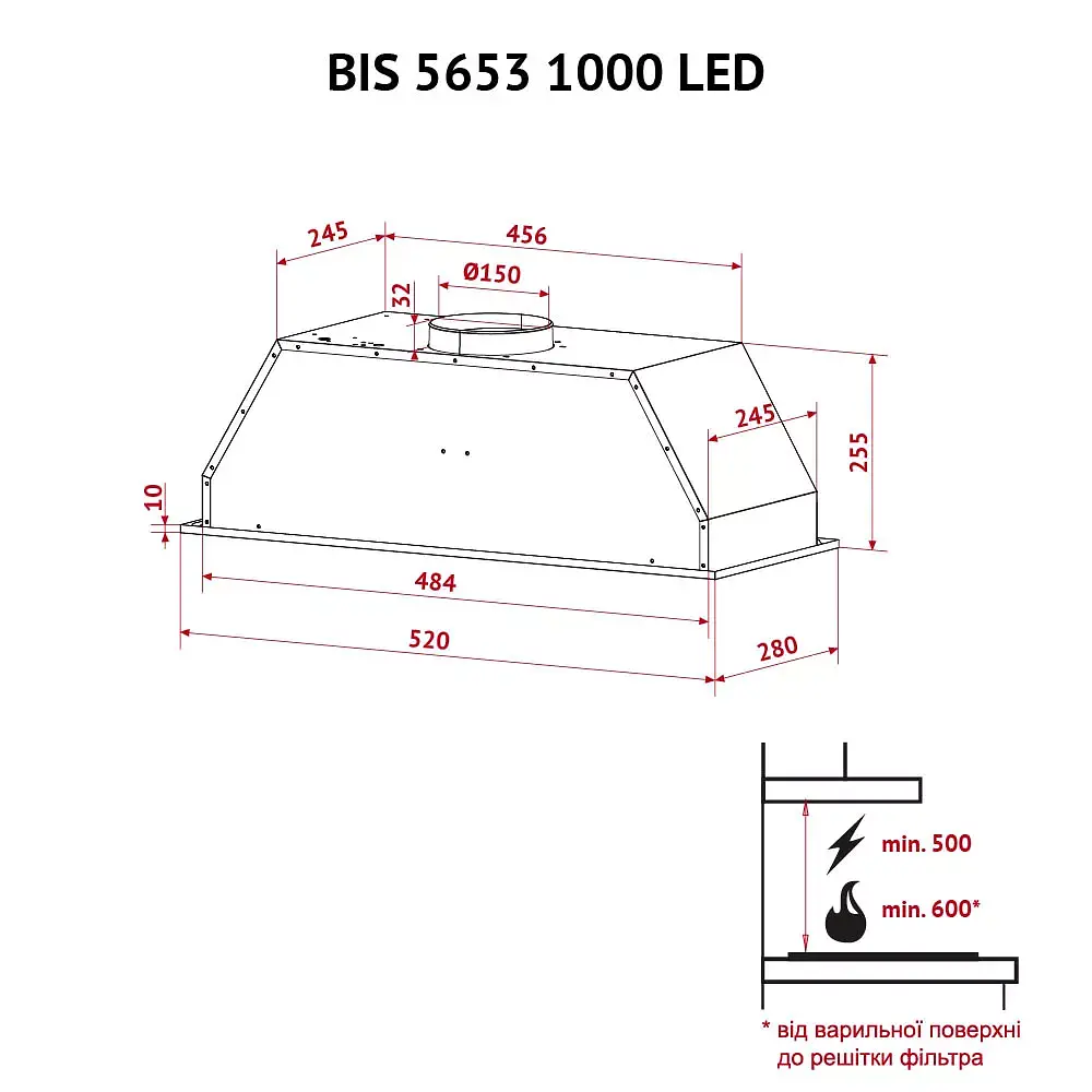 Витяжка повновбудована Perfelli BIS 5653 WH 1000 LED - фото 12