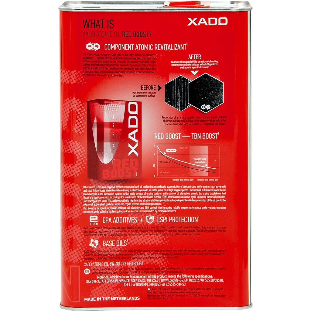 Моторное масло XADO 5W-30 C23 Red Boost синтетическое 4 л  - фото 3