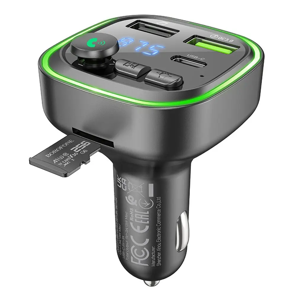Автомобільний зарядний пристрій Borofone BC48 2 USB/Type-C/QC 18W з FM-модулятором (USB/TF card/bluetooth) чорний - фото 7