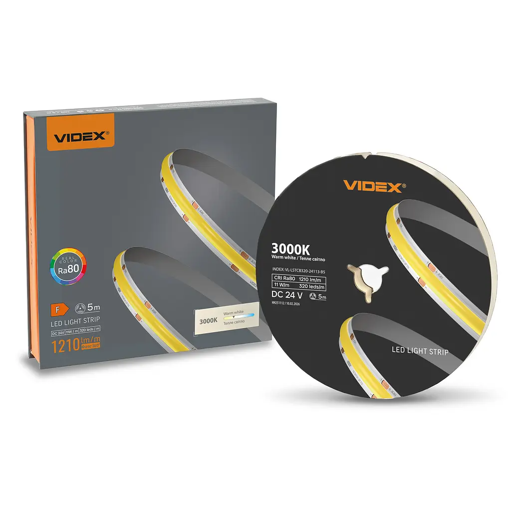 LED стрічка VIDEX COB DC24V 55W 5M 3000K Ra80 IP20 (VL-LSTCB320-24113-B5) VIDEX (29203-000)