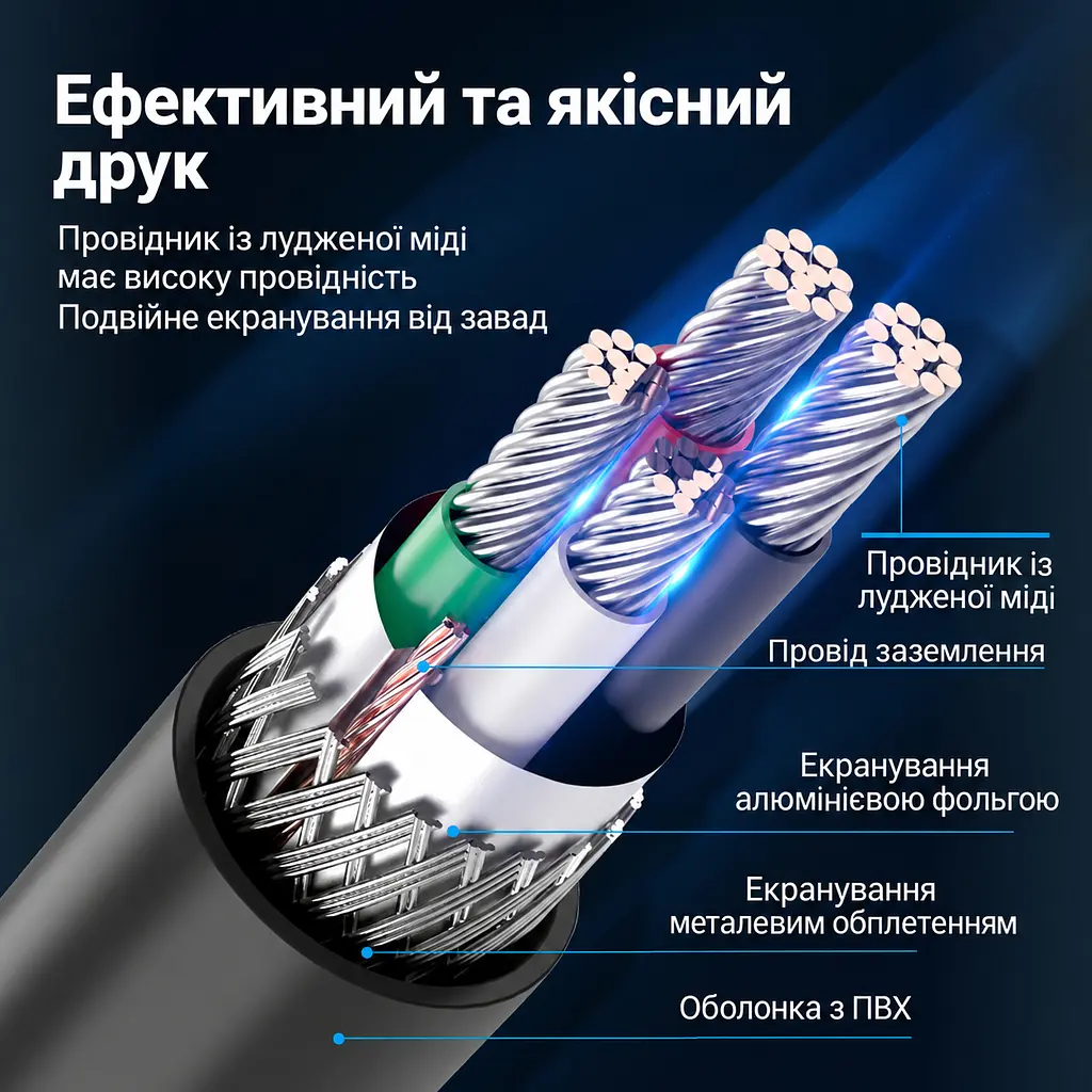 Кабель для принтера Vention COQBH USB 2.0 USB-A - USB-B 2 м чорний (COQBH) - фото 4