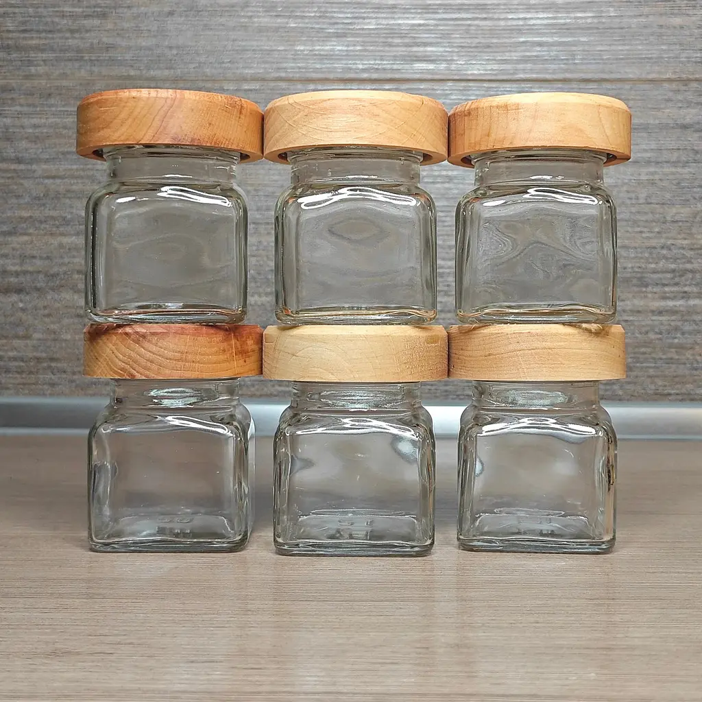 Набір скляних баночок для спецій 6 шт 120 мл з дерев’яними кришками