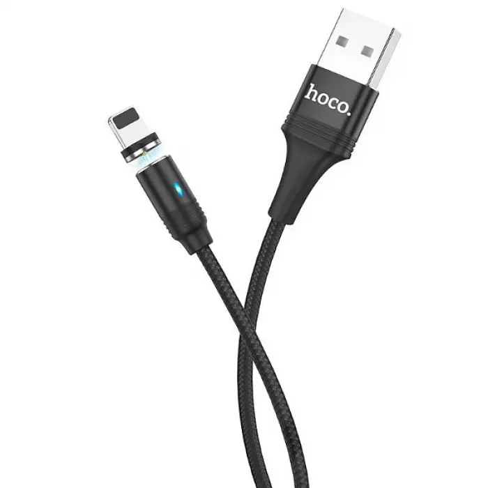 Магнітний кабель для заряджання телефону чорний Hoco U76 Fresh magnetic Lightning 1.2 м - фото 2