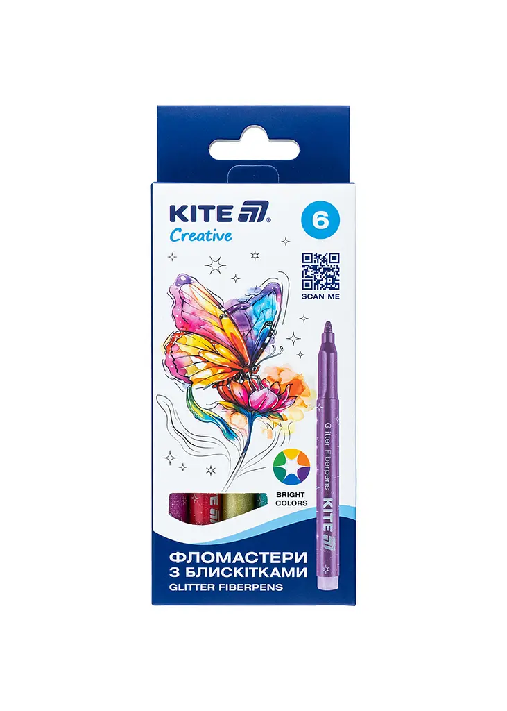 Фломастери 6 кол. KITE Creative з блискітками (K-1147)