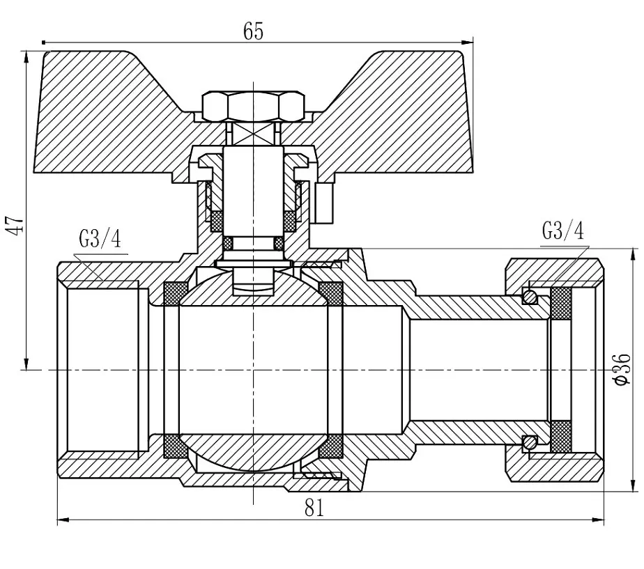 Кран кульовий Thermo Alliance Forte 3/4" ВВ прямий, PN40, з накидною гайкою, метелик SF260W20 - фото 4