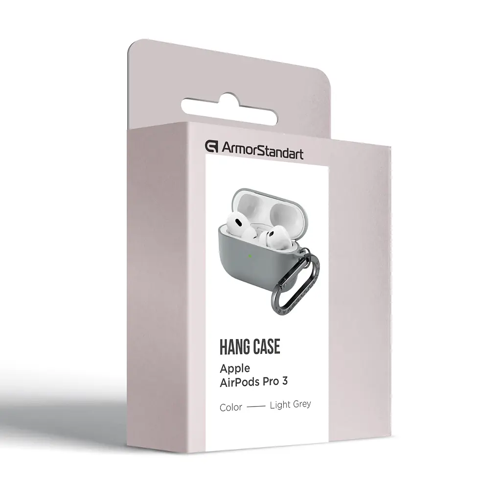Силіконовий чохол для навушників Apple AirPods Pro 3, Hang Case, сірий, ультратонкий захисний кейс товщиною 2 мм, захист від подряпин, пилу та ударів, компактний, з карабіном для кріплення, ArmorStandart (ARM88275) - фото 8