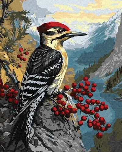 Картина за номерами "Дятел на калині" art_selena_ua, 40х50 см