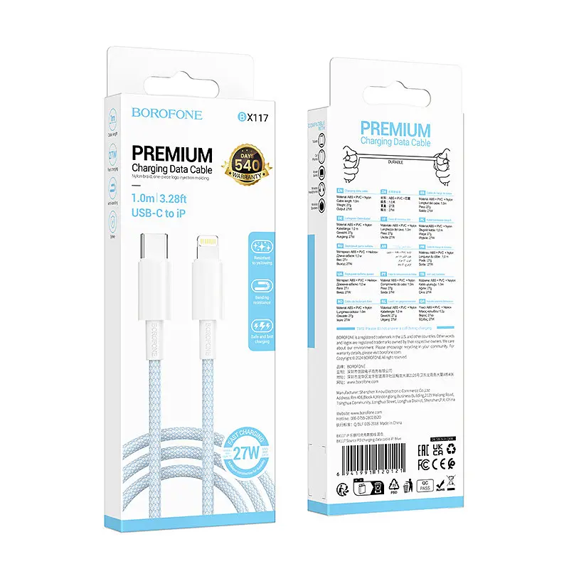 Дата кабель Borofone BX117 Source Type-C to Lightning 27W (1m) White - фото 4