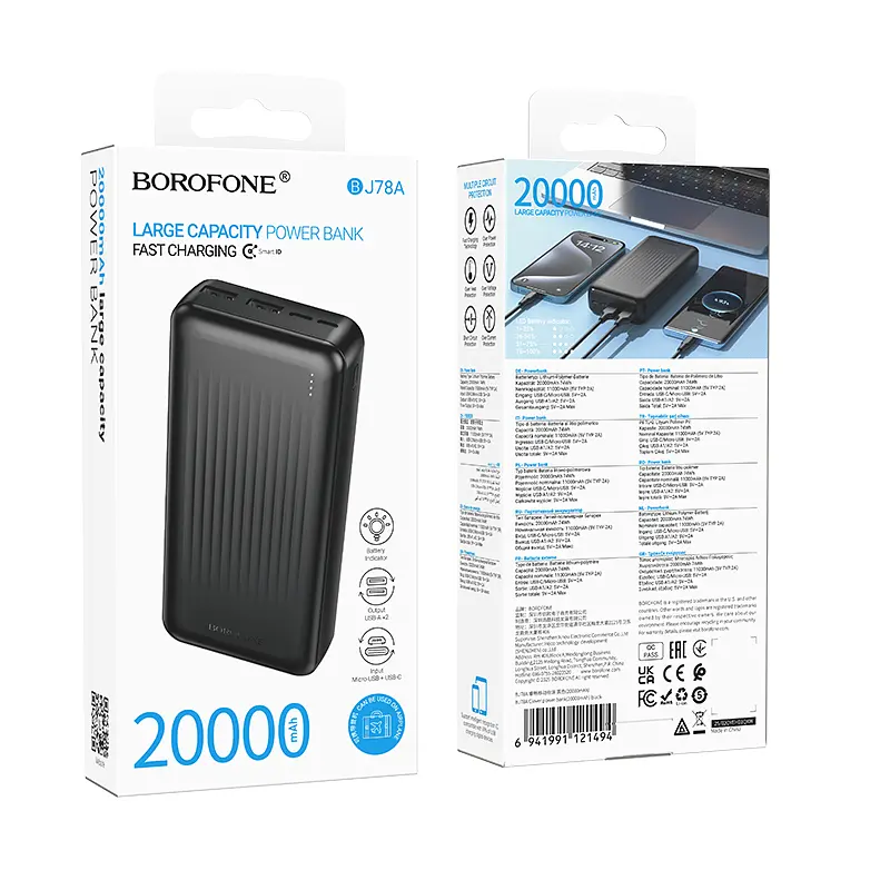 Зовнішній акумулятор BOROFONE BJ78A Clever power bank(20000mAh) Black - фото 4