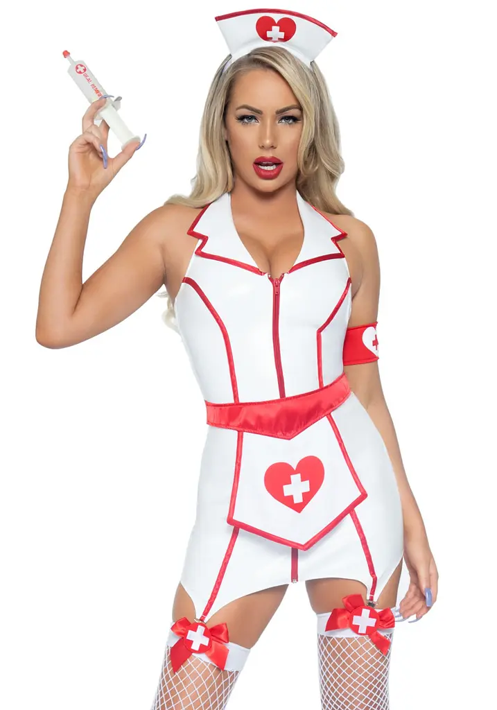 Костюм медсестри Leg Avenue Vinyl ER Hottie XL, вініл, 4 предмети