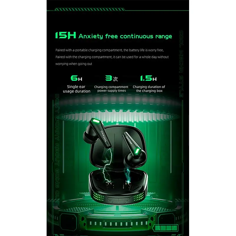 Беспроводные наушники Onikuma T308, BT5.3, 40mAh, 300mAh, 6h, black - фото 6