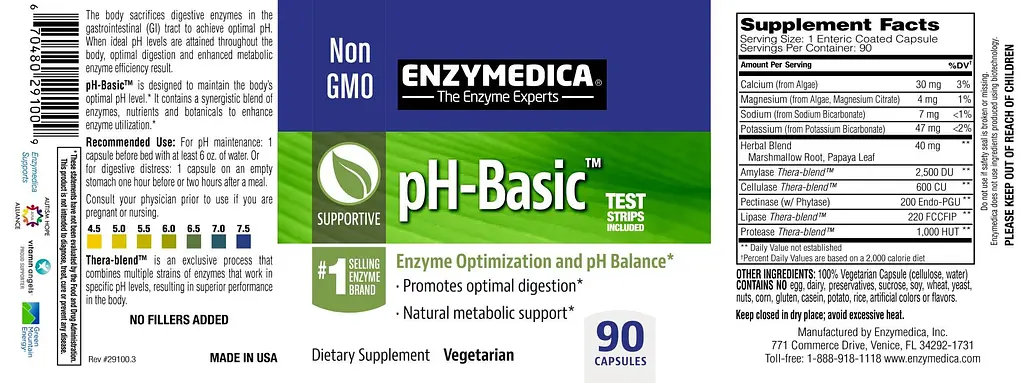 Ферменты для поддержания pH баланса Enzymedica pH-Basic 90 капсул - фото 2
