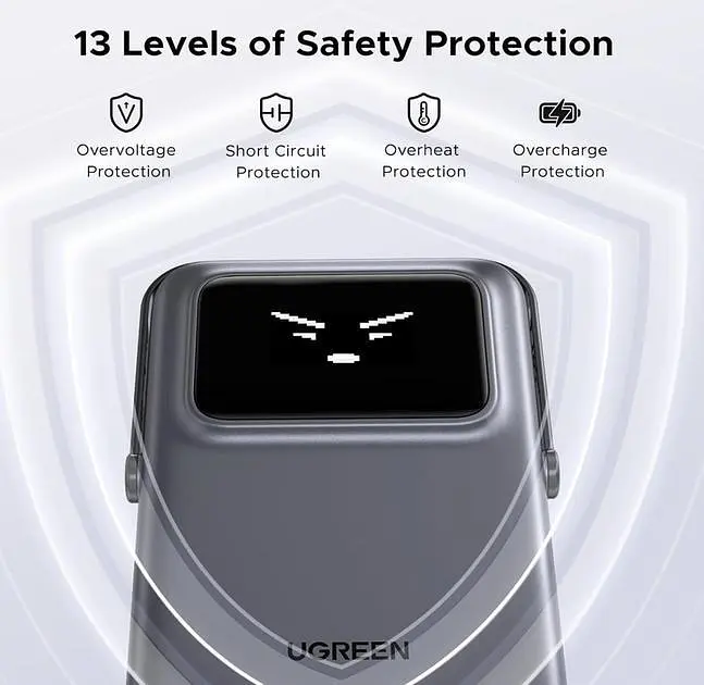 Беспроводной магнитный павербанк Ugreen PB572 Qi2 10000 mah 20 W со сложной подставкой и TFT дисплеем серый - фото 5