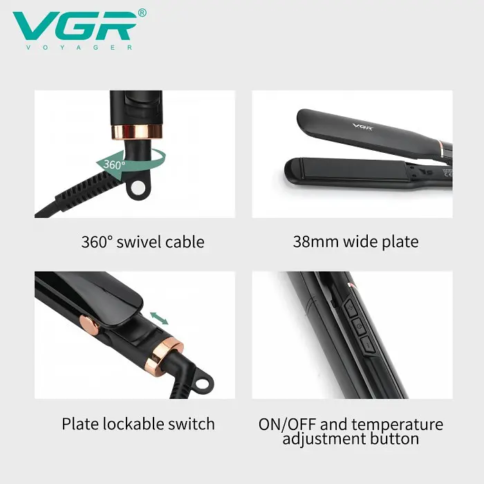 Випрямляч для волосся VGR V-519S, 100-230 °C, керамічне покриття 38 мм, 70 W, LED display - фото 3
