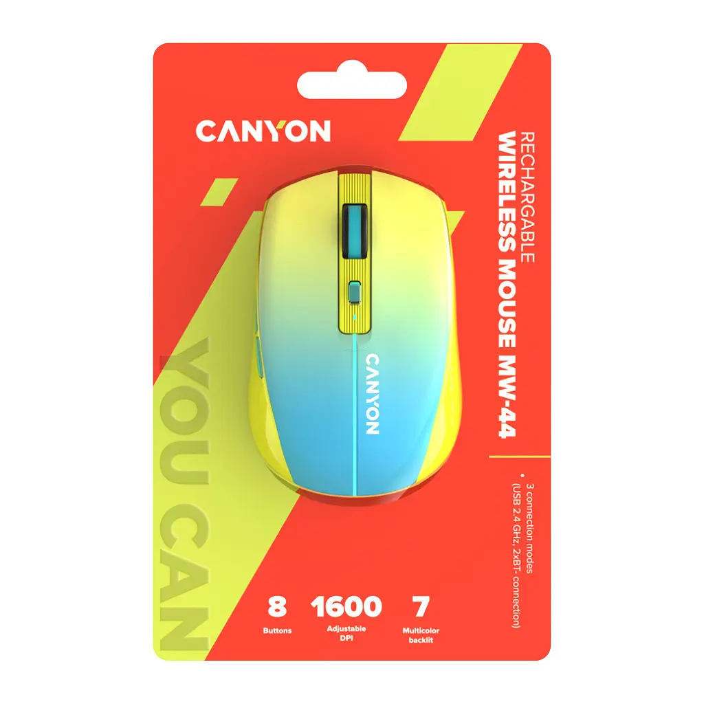 Мышка Canyon MW-44 LED Rechargeable Wireless/Bluetooth Yellow Blue (CNS-CMSW44UA) - фото 6
