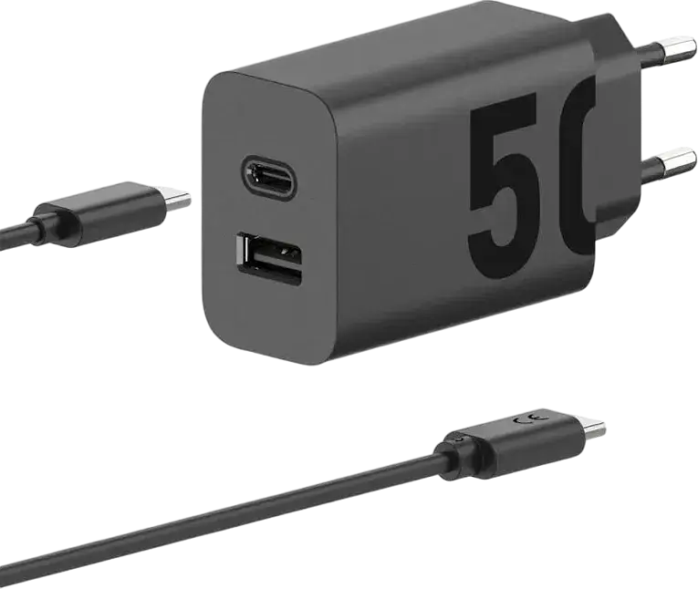 Зарядний блок адаптер 2 порти Motorola 50 W U+C + кабель USB-C (SJMC502) - фото 3